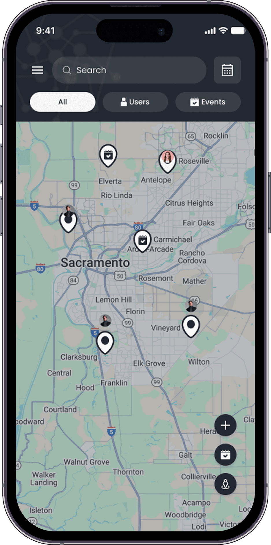 Droozi mobile app event planning screen